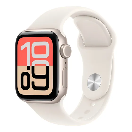 Imagem do produto Apple Watch SE 3 GPS + Cellular • Caixa estelar de alumínio – 44 mm • Pulseira esportiva estelar – M/G - Distribuidor Autorizado