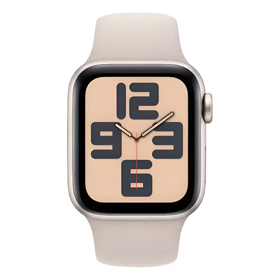 Imagem do produto Apple Watch SE GPS • Caixa estelar de alumínio – 44 mm • Pulseira esportiva estelar – M/G - Distribuidor Autorizado