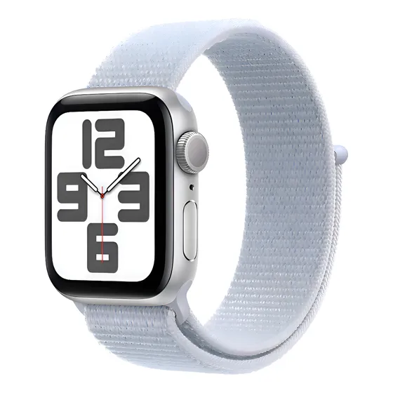 img of Apple Watch SE GPS • Caixa prateada de alumínio – 40 mm • Pulseira loop esportiva nuvem azul - Distribuidor Autorizado