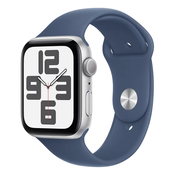 Imagem do produto Apple Watch SE GPS • Caixa prateada de alumínio – 44 mm • Pulseira esportiva denim – P/M - Distribuidor Autorizado