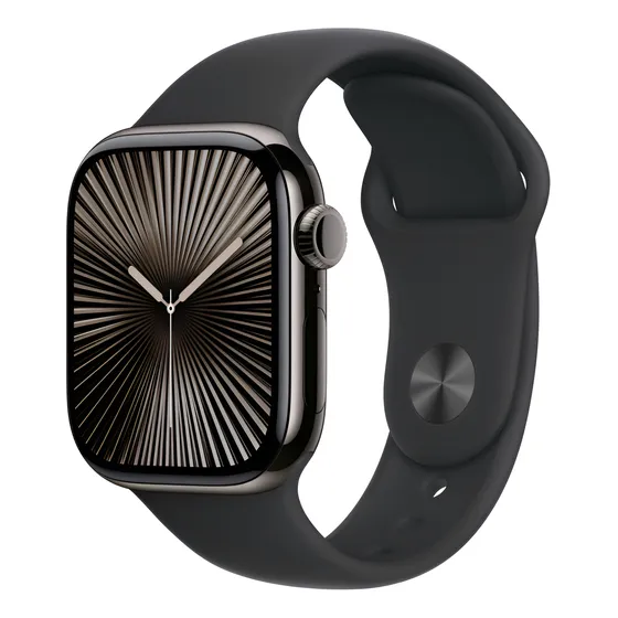 Imagem do produto Apple Watch Series 10 GPS + Cellular • Caixa ardósia de titânio – 42 mm • Pulseira esportiva preta – M/G - Distribuidor Autorizado