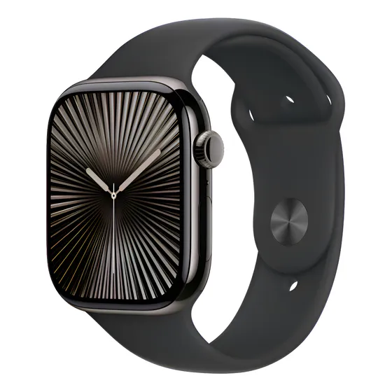 Imagem do produto Apple Watch Series 10 GPS + Cellular • Caixa ardósia de titânio – 46 mm • Pulseira esportiva preta – P/M - Distribuidor Autorizado
