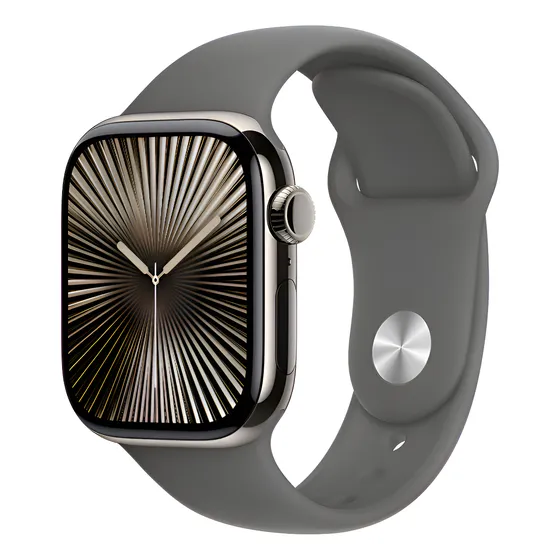 Imagem do produto Apple Watch Series 10 GPS + Cellular • Caixa natural de titânio – 42 mm • Pulseira esportiva cinza-pedra – P/M - Distribuidor Autorizado