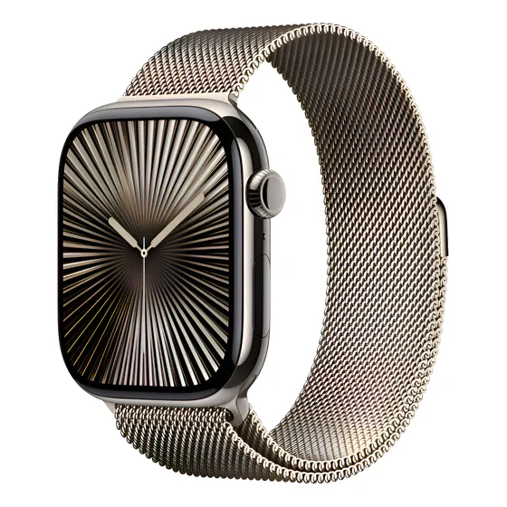 Imagem do produto Apple Watch Series 10 GPS + Cellular • Caixa natural de titânio – 46 mm • Pulseira natural estilo milanês - Distribuidor Autorizado