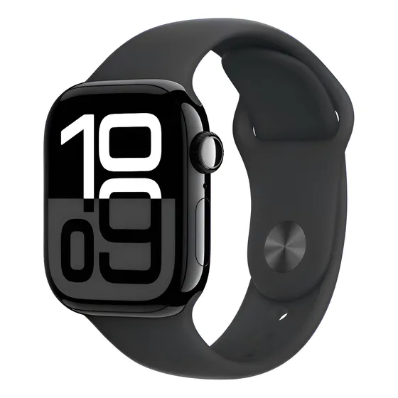 Imagem do produto Apple Watch Series 10 GPS + Cellular • Caixa preta brilhante de alumínio – 42 mm • Pulseira esportiva preta – P/M - Distribuidor Autorizado