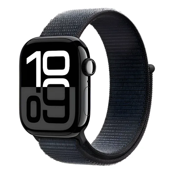Imagem do produto Apple Watch Series 10 GPS • Caixa preta brilhante de alumínio – 42 mm • Pulseira loop esportiva tinto - Distribuidor Autorizado