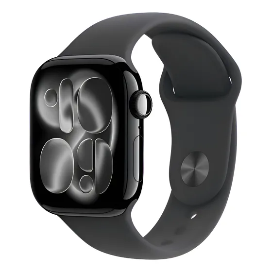 Imagem do produto Apple Watch Series 11 GPS - Caixa preta brilhante de alumínio – 42 mm - Pulseira esportiva preta – M/G