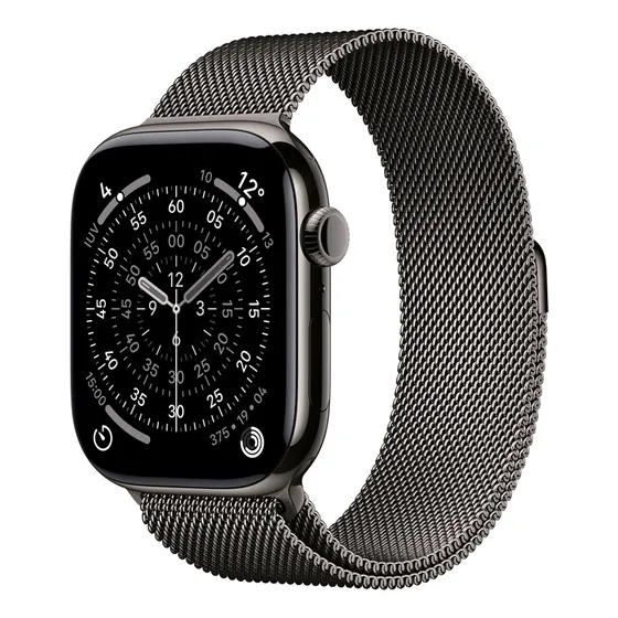 Imagem do produto Apple Watch Series 11 GPS + Cellular - Caixa ardósia de titânio – 46 mm - Pulseira ardósia estilo milanês – P/M