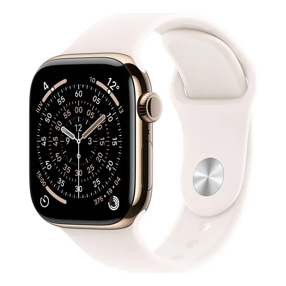 Imagem do produto Apple Watch Series 11 GPS + Cellular - Caixa dourada de titânio – 42 mm - Pulseira esportiva blush-clara – P/M - Distribuidor Autorizado