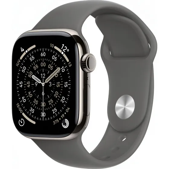 Imagem do produto Apple Watch Series 11 GPS + Cellular - Caixa natural de titânio – 42 mm - Pulseira esportiva cinza-pedra – M/G - Distribuidor Autorizado