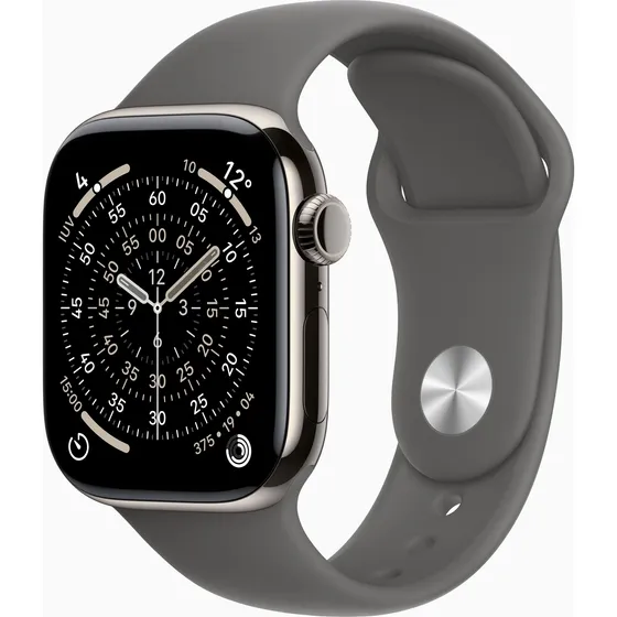 Imagem do produto Apple Watch Series 11 GPS + Cellular - Caixa natural de titânio – 42 mm - Pulseira esportiva cinza-pedra – P/M - Distribuidor Autorizado