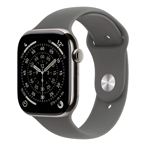 Imagem do produto Apple Watch Series 11 GPS + Cellular - Caixa natural de titânio – 46 mm - Pulseira esportiva cinza-pedra – M/G - Distribuidor Autorizado