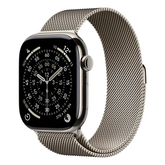 Imagem do produto Apple Watch Series 11 GPS + Cellular - Caixa natural de titânio – 46 mm - Pulseira natural estilo milanês – M/G - Distribuidor Autorizado