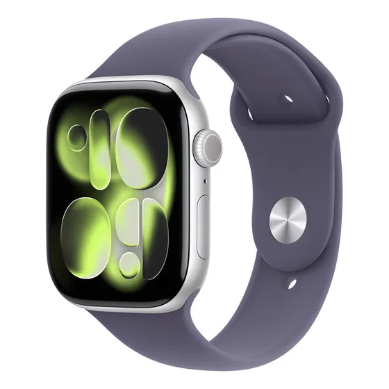 Imagem do produto Apple Watch Series 11 GPS + Cellular - Caixa prateada de alumínio – 46 mm - Pulseira esportiva roxo-névoa – P/M - Distribuidor Autorizado