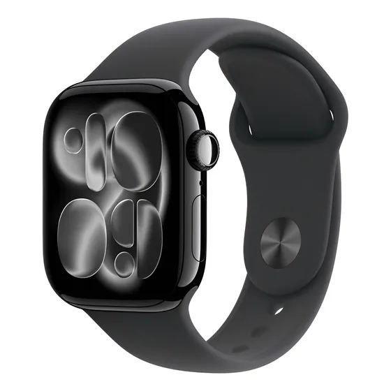 Imagem do produto Apple Watch Series 11 GPS + Cellular - Caixa preta brilhante de alumínio – 42 mm - Pulseira esportiva preta – P/M - Distribuidor Autorizado