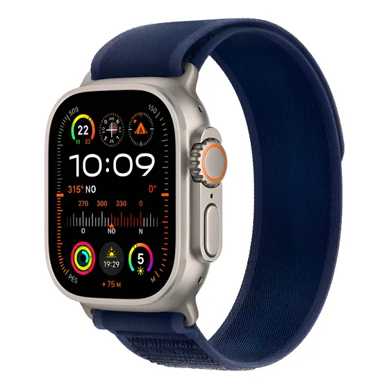 Imagem do produto Apple Watch Ultra 2 GPS + Cellular • Caixa natural de titânio de 49 mm • Pulseira loop Trail azul – M/G - Distribuidor Autorizado