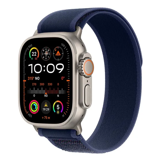 Imagem do produto Apple Watch Ultra 2 GPS + Cellular • Caixa natural de titânio de 49 mm • Pulseira loop Trail azul – P/M - Distribuidor Autorizado