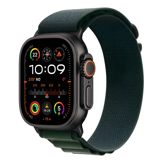 Imagem do produto Apple Watch Ultra 2 GPS + Cellular • Caixa preta de titânio de 49 mm • Pulseira loop Alpina verde-escura – P - Distribuidor Autorizado