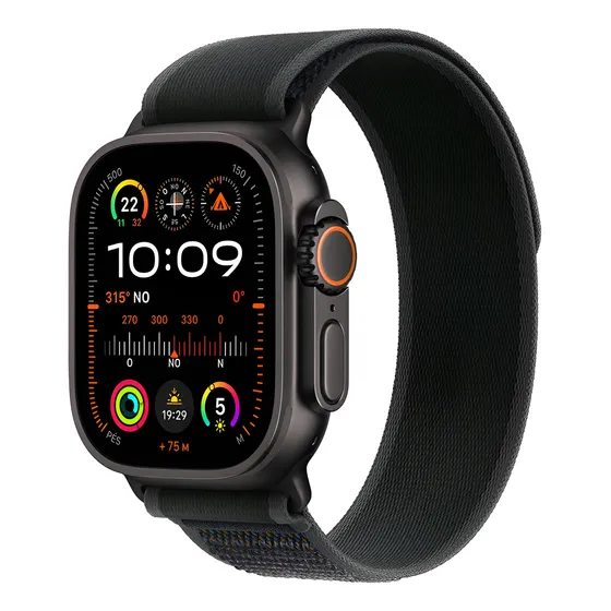 Imagem do produto Apple Watch Ultra 2 GPS + Cellular • Caixa preta de titânio de 49 mm • Pulseira loop Trail preta – P/M - Distribuidor Autorizado