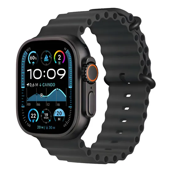 Imagem do produto Apple Watch Ultra 2 GPS + Cellular • Caixa preta de titânio de 49 mm • Pulseira Oceano preta - Distribuidor Autorizado