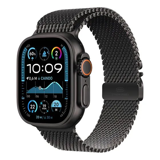 Imagem do produto Apple Watch Ultra 2 GPS + Cellular • Caixa preta de titânio de 49 mm • Pulseira preta estilo milanês de titânio – P - Distribuidor Autorizado