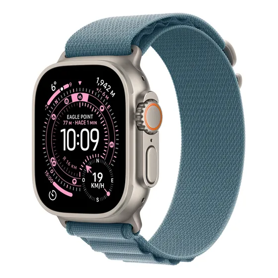 Imagem do produto Apple Watch Ultra 3 GPS + Cellular • Caixa natural de titânio – 49 mm • Pulseira loop Alpina azul-clara – P