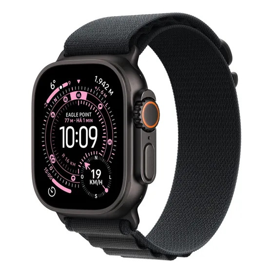 Imagem do produto Apple Watch Ultra 3 GPS + Cellular • Caixa preta de titânio – 49 mm • Pulseira loop Alpina preta – M - Distribuidor Autorizado