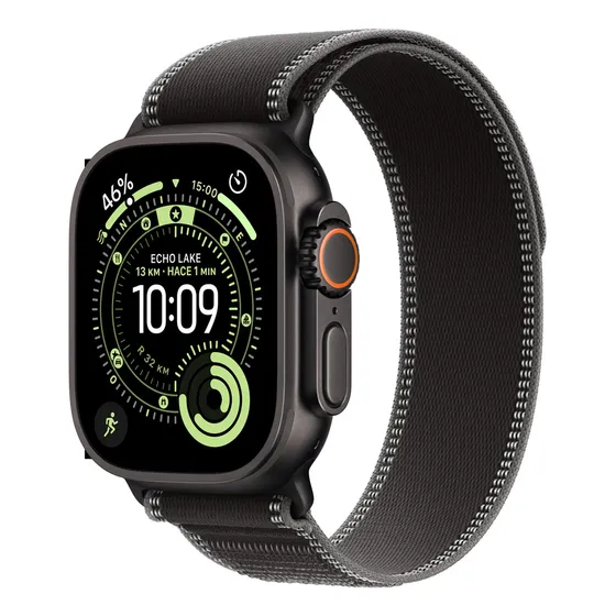 Imagem do produto Apple Watch Ultra 3 GPS + Cellular • Caixa preta de titânio – 49 mm • Pulseira loop Trail preta/carvão – P/M - Distribuidor Autorizado