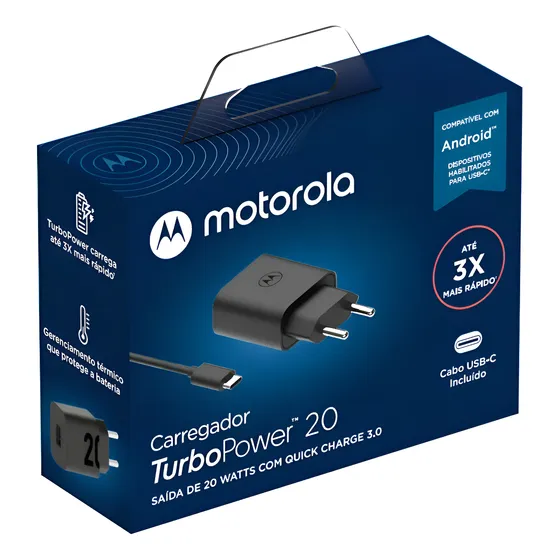Imagem do produto Carregador Motorola Turbo Moto One 20W Anatel Cor Preto