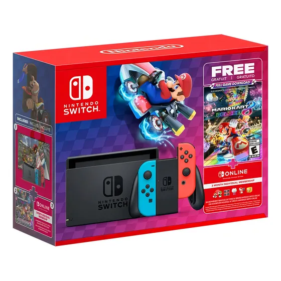 Imagem do produto Console Nintendo Switch Neon Red Blue + Mario Kart 8 Deluxe + 3 Meses De Assinatura Nintendo Switch Online