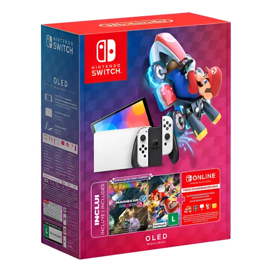 Imagem do produto Console Nintendo Switch Oled 64gb Branco Mario Kart 8 Deluxe 3 Meses De Assinatura Nintendo Switch Online