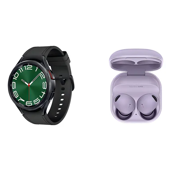 Imagem do produto Galaxy Watch6 Classic LTE 47mm Grafite + Galaxy Buds2 Pro Violeta