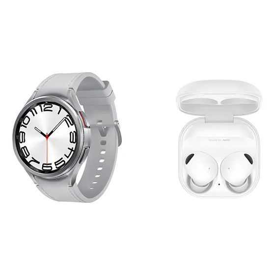 Imagem do produto Galaxy Watch6 Classic LTE 47mm Prata + Galaxy Buds2 Pro Branco