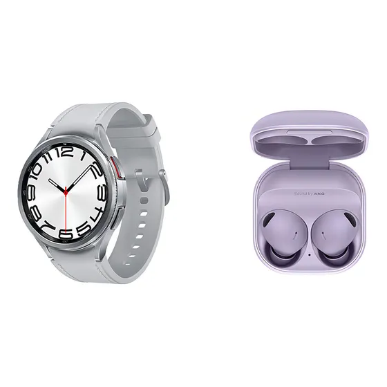 Imagem do produto Galaxy Watch6 Classic LTE 47mm Prata + Galaxy Buds2 Pro Violeta