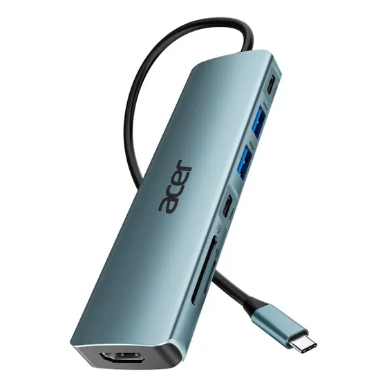 Imagem do produto Hub Acer Dongle 7in1 Usbc Odk360 Usb-c, Hdmi Prata Com Detalhes Cinza Escuro E Preto