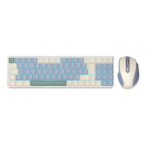 Imagem do produto Kit Mouse E Teclado Sem Fio Redragon Bs-8772 - Creme E Azul