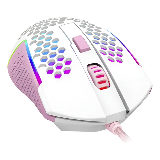 Imagem do produto Mouse Gamer Redragon Reaping Elite Rgb 6 Botões Branco Rosa Cor Branco com Rosa