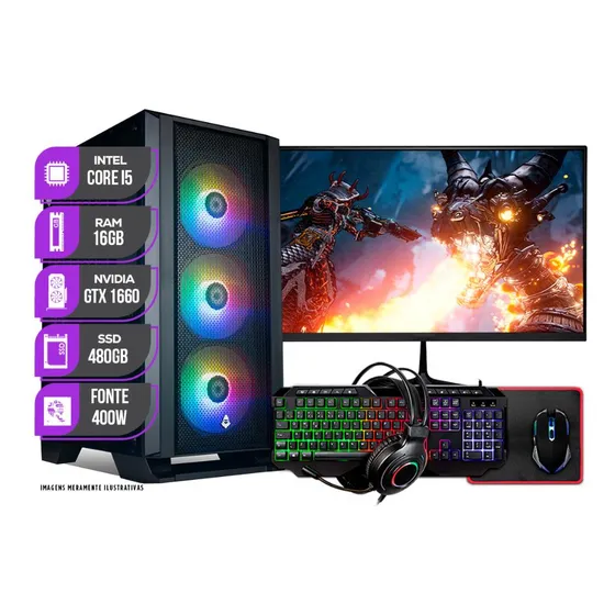 Imagem do produto Pc Gamer Completo, Intel I5 8, Gtx 1660, 16gb Ram, Ssd 480gb 16 Gb