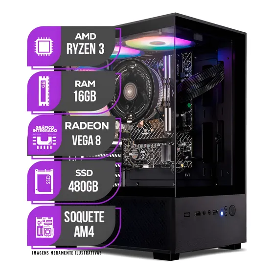 Imagem do produto Pc Gamer Mancer, Amd Ryzen 3, 16gb Ddr4, Ssd 480gb. 16 Gb