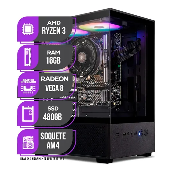 Imagem do produto Pc Gamer Mancer, Amd Ryzen 3 3200g, 16gb Ddr4, Ssd 480gb 16 Gb