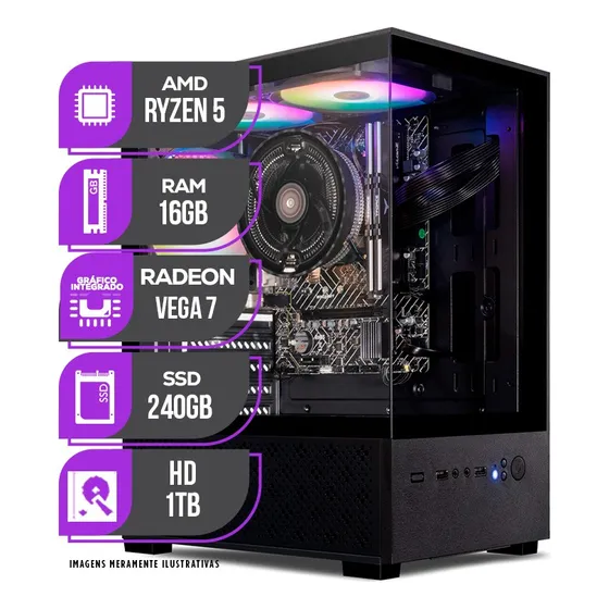 Imagem do produto Pc Gamer Mancer, Amd Ryzen 5, 16gb Ddr4, Ssd 240gb + Hd 16 Gb