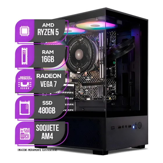 Imagem do produto Pc Gamer Mancer, Amd Ryzen 5, 16gb Ddr4, Ssd 480gb 16 Gb