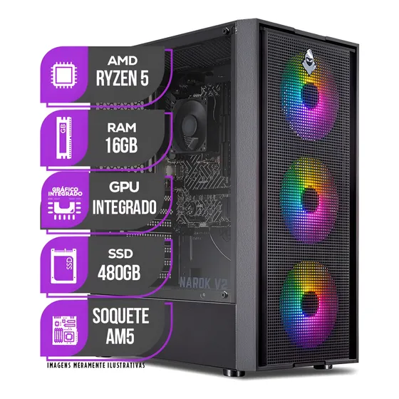 Imagem do produto Pc Gamer Mancer, Amd Ryzen 5 8500g, 16gb Ddr5, Ssd 480gb 480 Gb 16 Gb Radeon 740m (integrado Ao Processador)