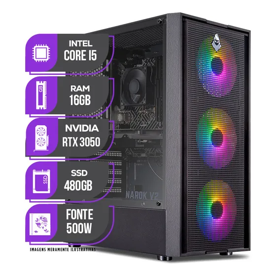 Imagem do produto Pc Gamer Mancer Intel Core I5, Rtx 3050, 16gb Ddr4,ssd 480gb 16 Gb