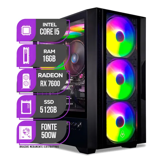Imagem do produto Pc Gamer Mancer, Intel I5 10ª, Rx 7600, 16gb Ddr4, Ssd 512gb 512 Gb 16 Gb Rx 7600 8gb