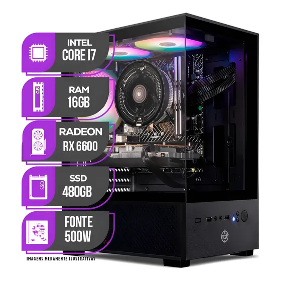 Imagem do produto Pc Gamer Mancer, Intel I7, Rx 6600, 16gb De Ram, Ssd 480gb 480 Gb 16 Gb Rx 6600 8gb
