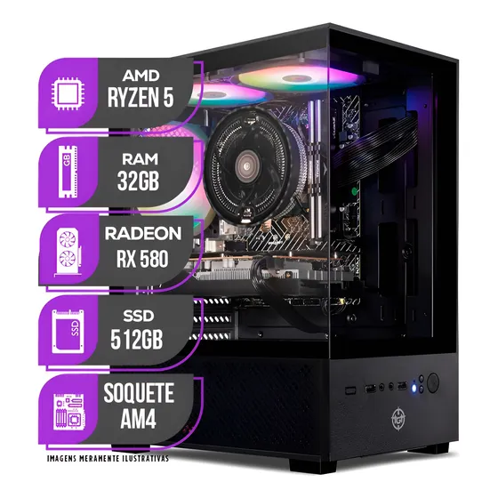 Imagem do produto Pc Gamer Mancer, Ryzen 5 5600, Rx 580, 32gb Ddr4, Ssd 512gb 512 Gb 32 Gb Rx 580 8gb