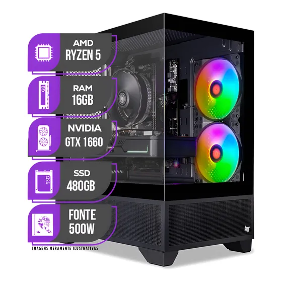 Imagem do produto Pc Gamer Mancer, Ryzen 5, Gtx 1660, 16gb Ddr4, Ssd 480 16 Gb