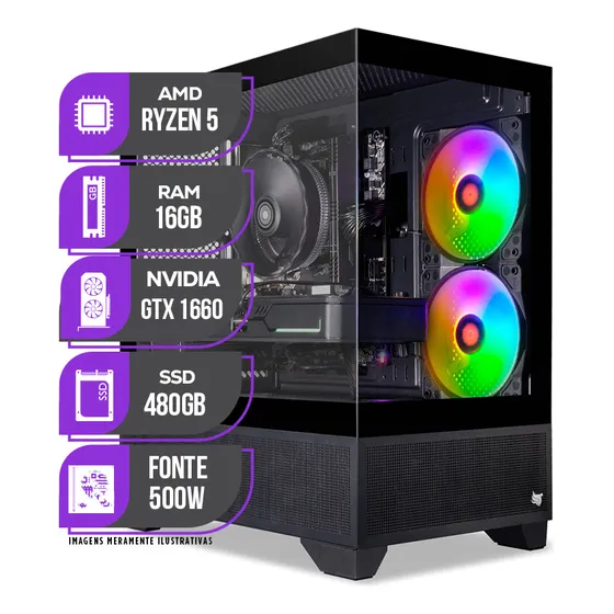 Imagem do produto Pc Gamer Mancer, Ryzen 5, Placa De Video, 16gb Ddr4, Ssd 480 16 Gb