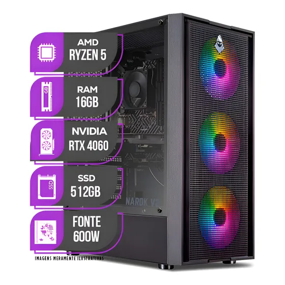 Imagem do produto Pc Gamer Mancer, Ryzen 5, Rtx 4060, 16gb Ddr4, Ssd 512gb 16 Gb